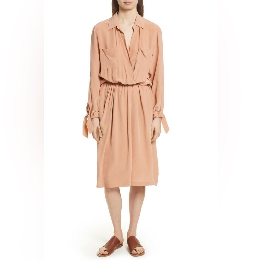 Vince Women’s Silk Black Slit Shirt Dress Peach Size XS Midi Blouse Dress